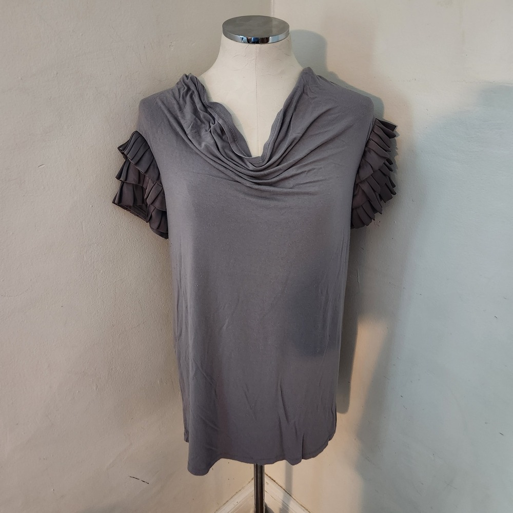 ANNE KLEIN Women‎ Gray Cowl Neck Pleated Sleeve Tunic Top XL